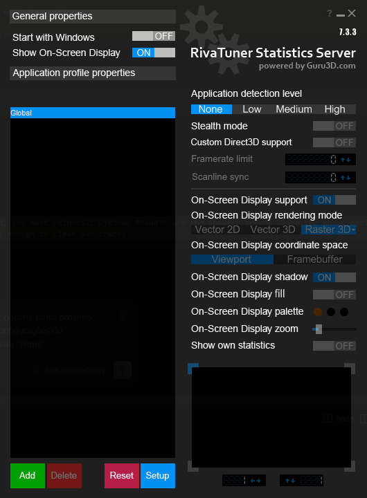 Rivatuner settings window