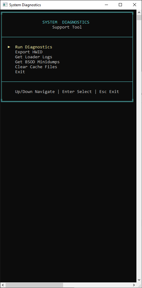 System Diagnostics main screen